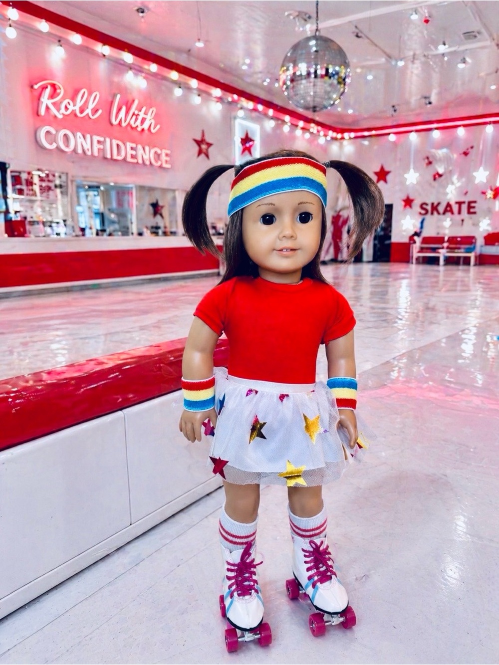 American Girl with Red Roller Skate Outfit Doll Set